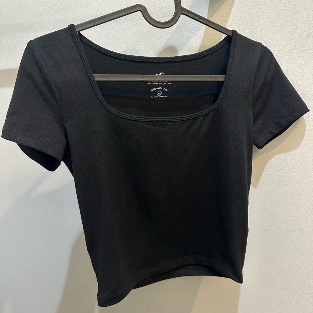 Hollister Soft Stretch Seamless Fabric Square-Neck T-Shirt XS Black